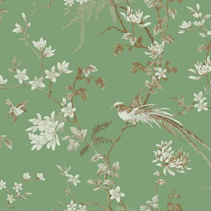 York Bird And Blossom Chinoserie Green Wallpaper KT2175