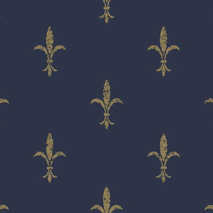 York Fleur De Lis Navy/Gold Wallpaper KT2191