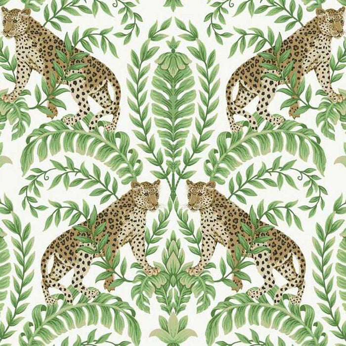 York Jungle Leopard White/Green Wallpaper KT2203