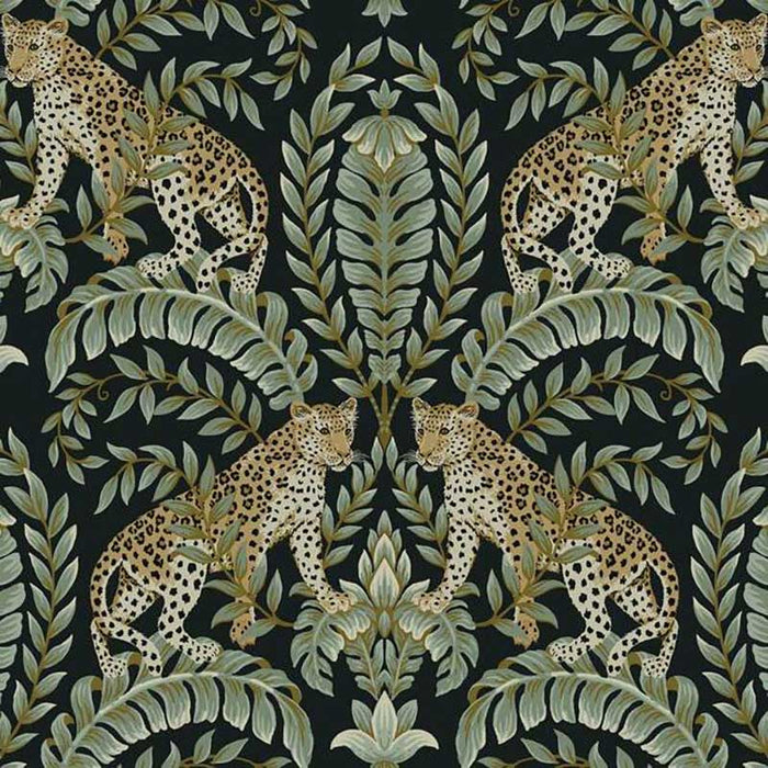 York Jungle Leopard Black/Green Wallpaper KT2205