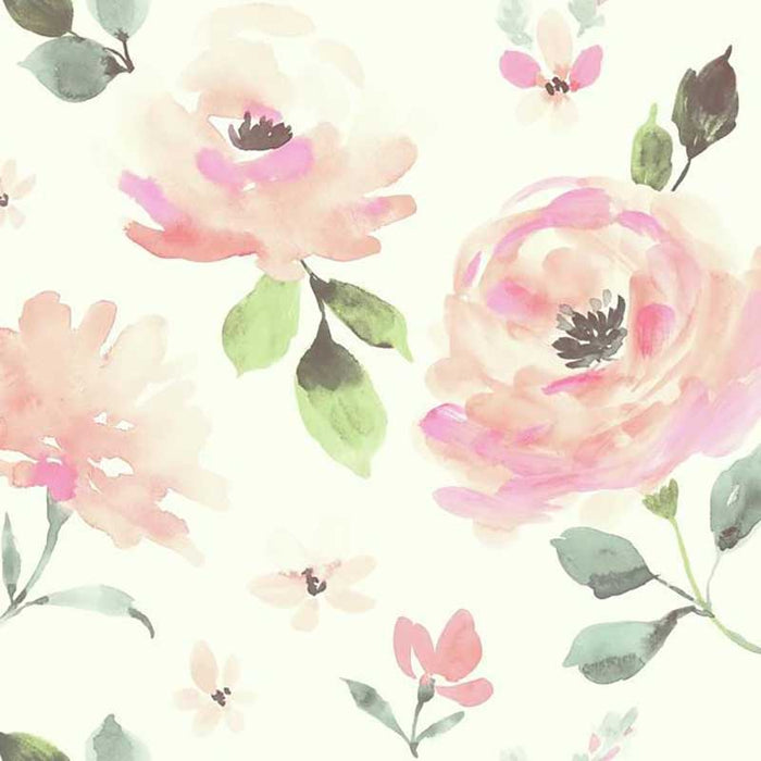 York Watercolor Blooms Pinks,Oranges,Greens Wallpaper LK8318