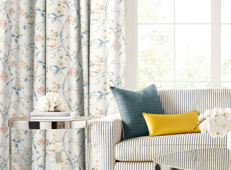 Seabrook Designs Southport Floral Trail Fabric Eggshell, Melon, and Carolina Blue Wallpaper LN11901F