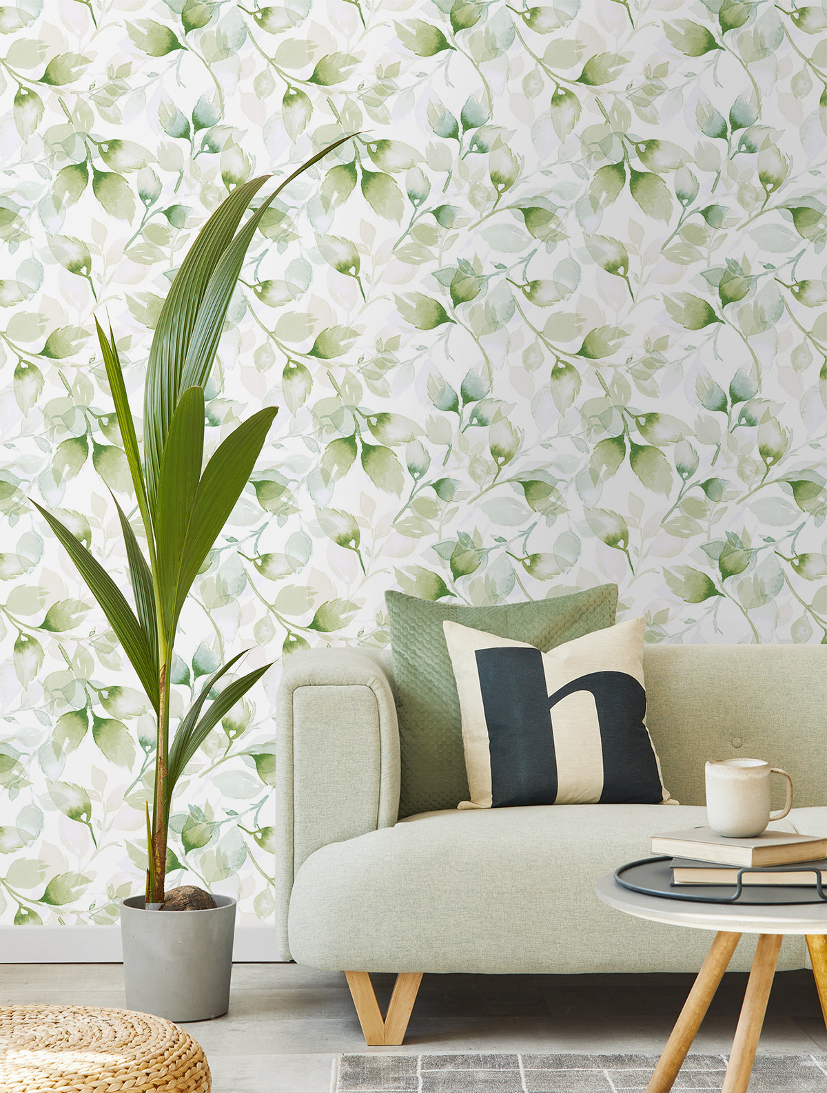 Seabrook Designs Watercolor Tossed Leaves Green Ivy Wallpaper LN31104