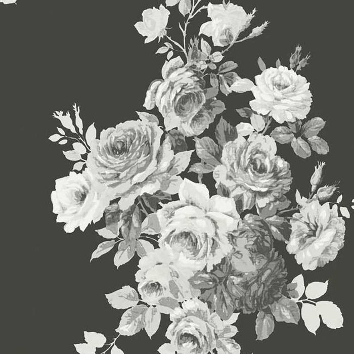 Magnolia Home Tea Rose Black/White On Black Wallpaper ME1533