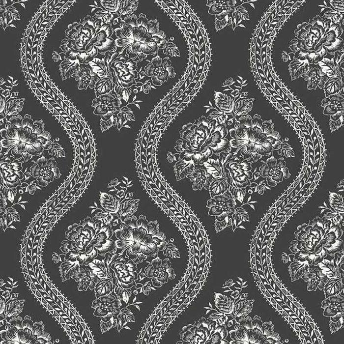 Magnolia Home Coverlet Floral Removable White/Black Wallpaper MH1596