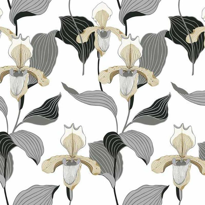 York Lady Slipper Gold/Gray Wallpaper NV5524