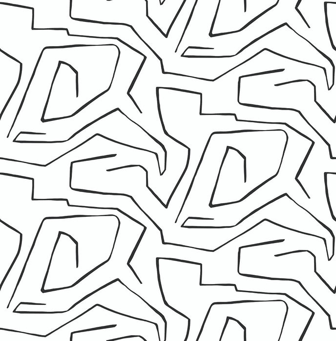 NextWall Linework Maze Black & White Peel & Stick Wallpaper NW33700