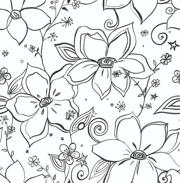 NextWall Linework Floral Black & White Peel & Stick Wallpaper NW34900