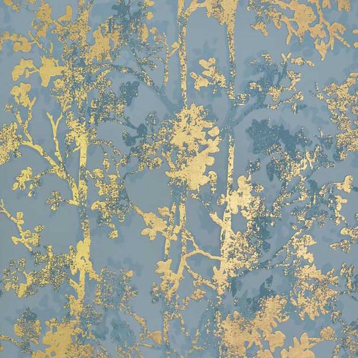 York Shimmering Foliage Blue/Gold Wallpaper NW3581