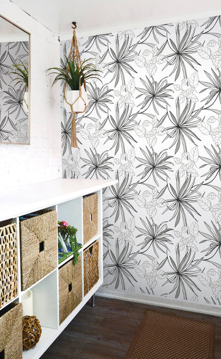 NextWall Spider Plants Grayscale Peel & Stick Wallpaper NW36300