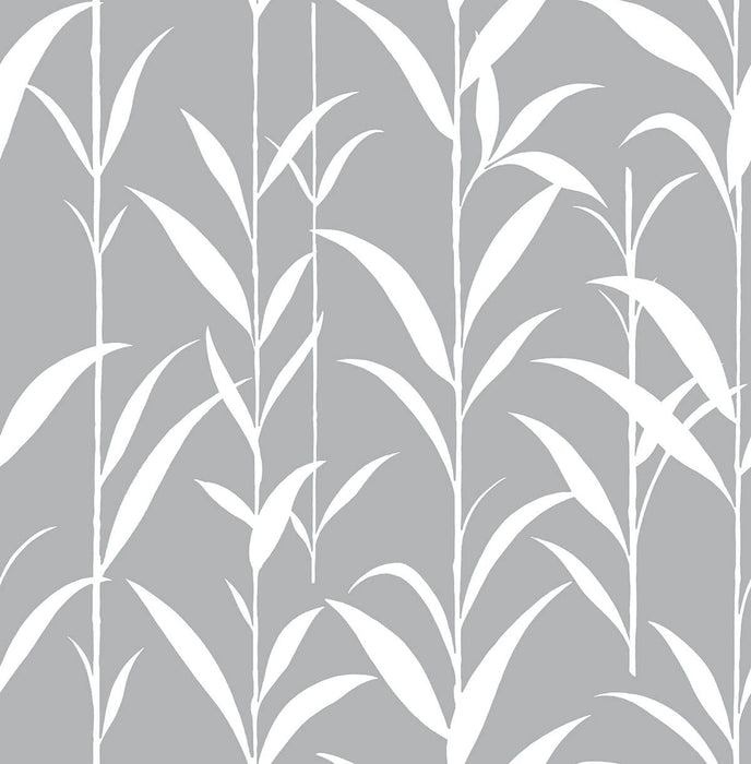 NextWall Bamboo Leaves Gray Peel & Stick Wallpaper NW36408