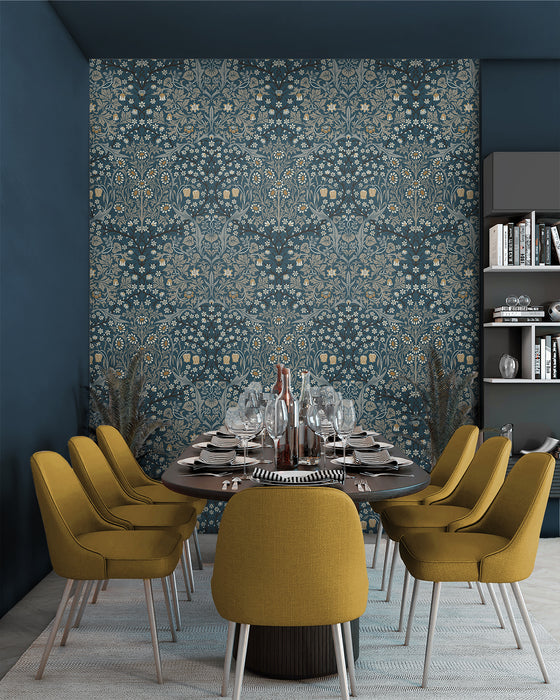 Seabrook Designs Victorian Garden Aegean Blue & Warm Stone Wallpaper NW44512