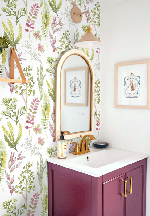 Seabrook Designs Wild Garden Lemongrass & Posy Pink Wallpaper NW45407