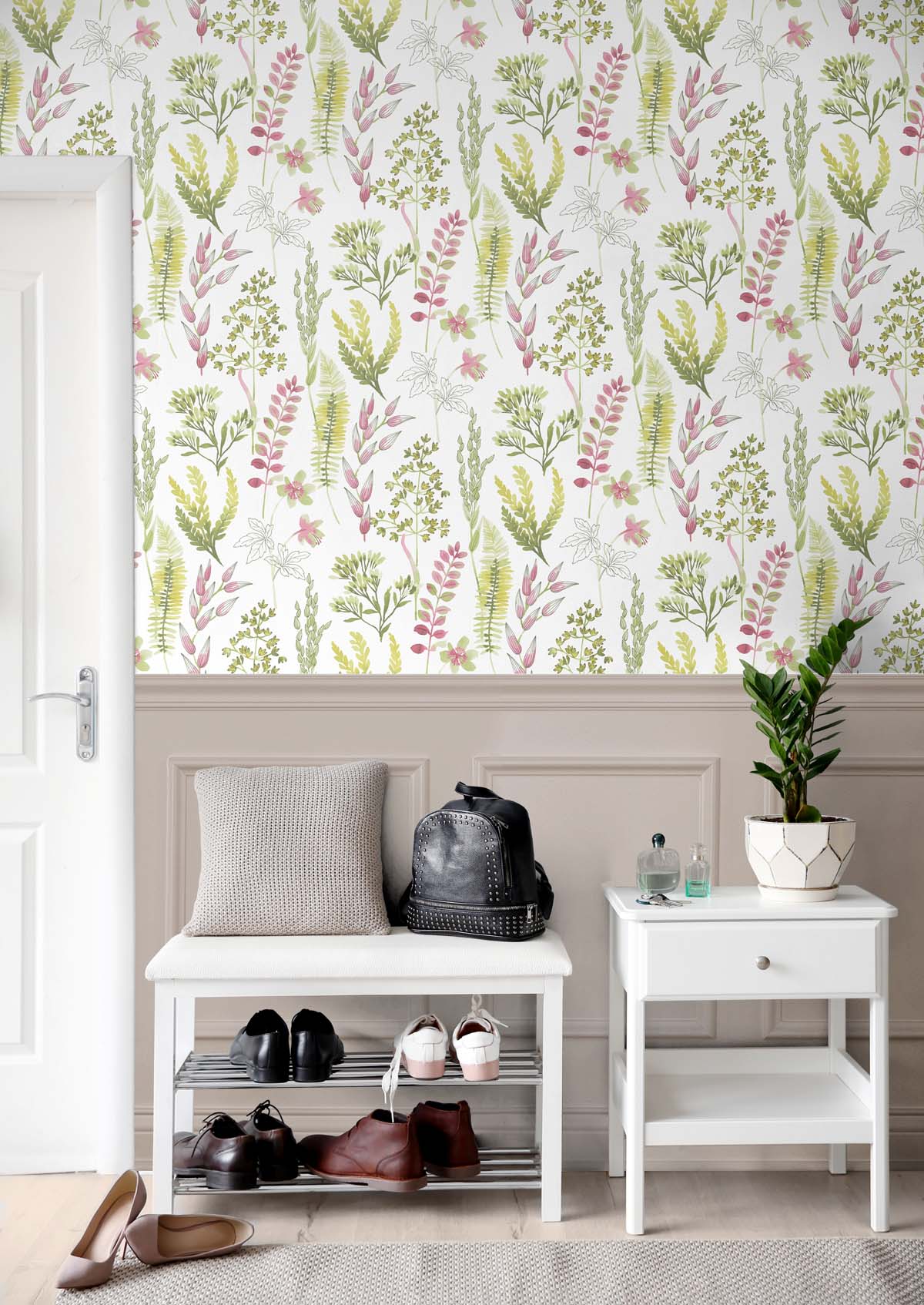 Seabrook Designs Wild Garden Lemongrass & Posy Pink Wallpaper NW45407