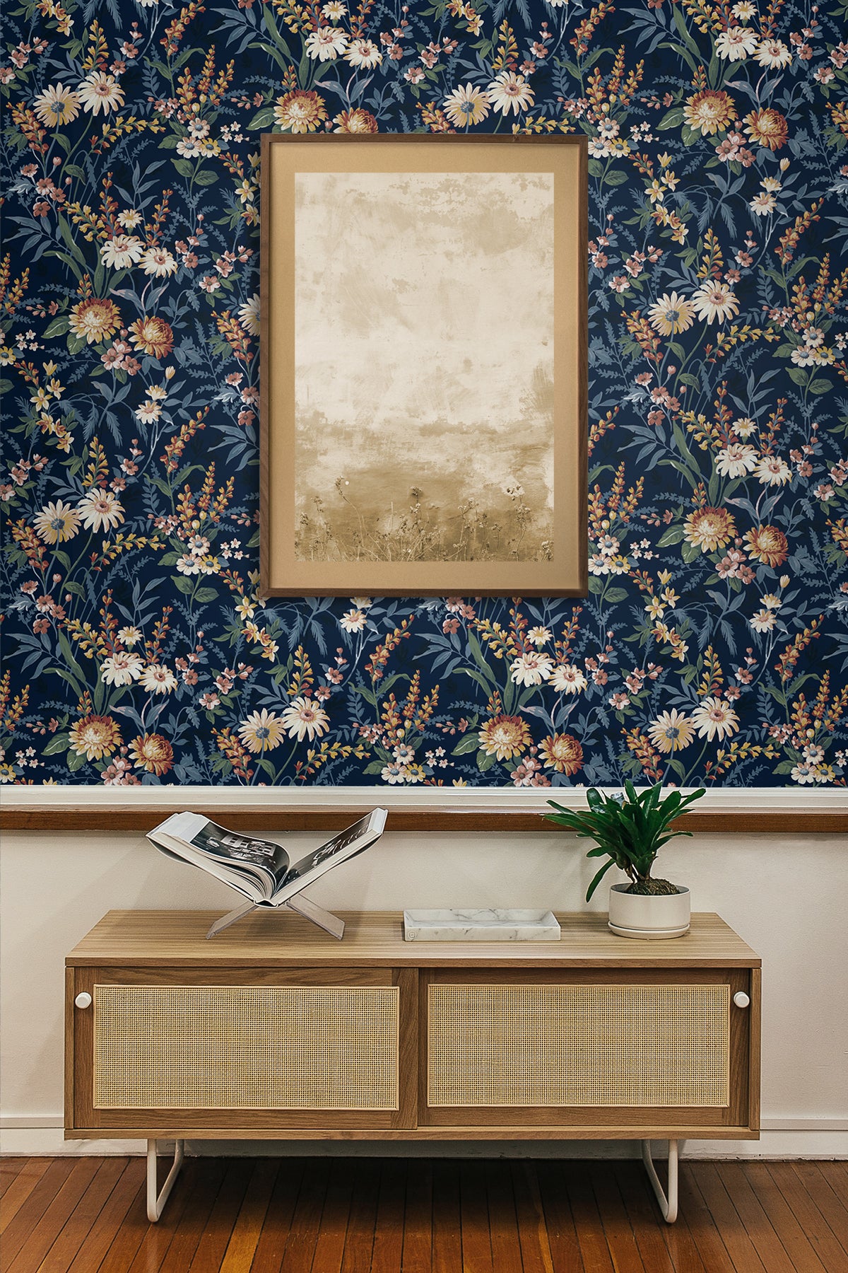 Seabrook Designs Vintage Floral Navy Blue Wallpaper NW45702