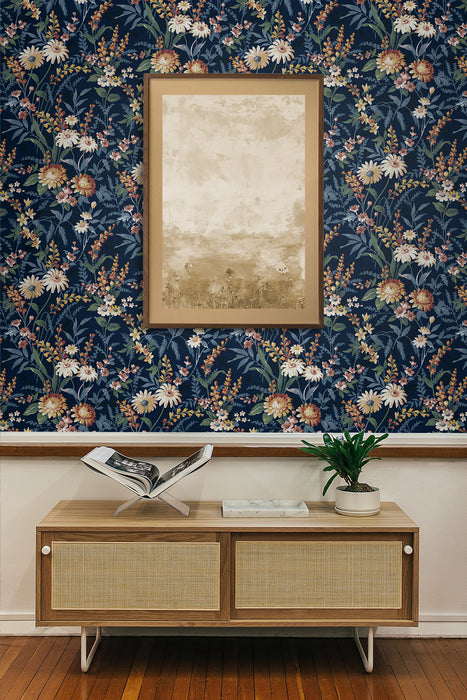 Seabrook Designs Vintage Floral Navy Blue Wallpaper NW45702