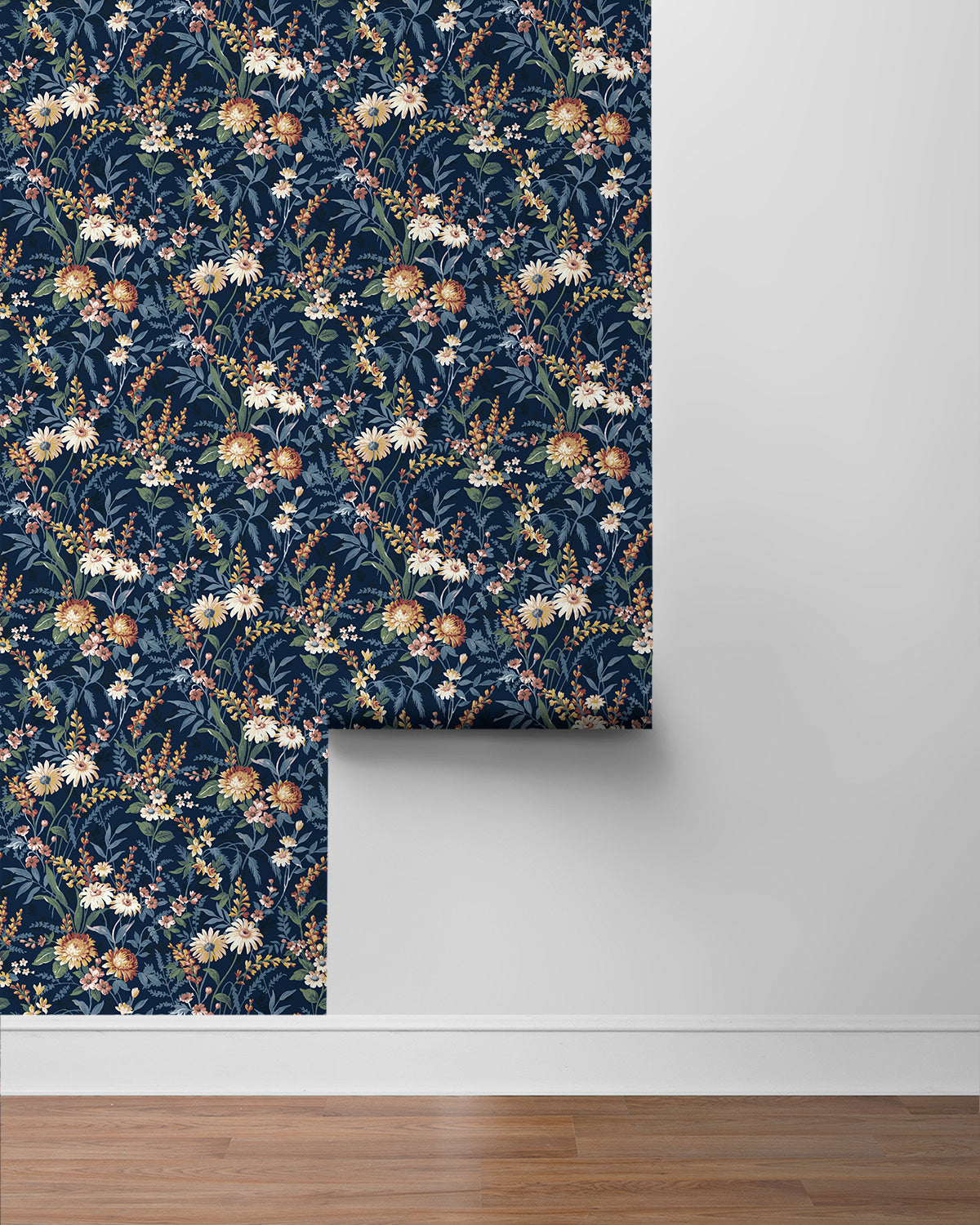 Seabrook Designs Vintage Floral Navy Blue Wallpaper NW45702