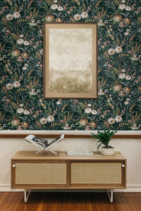 Seabrook Designs Vintage Floral Forest Green Wallpaper NW45704