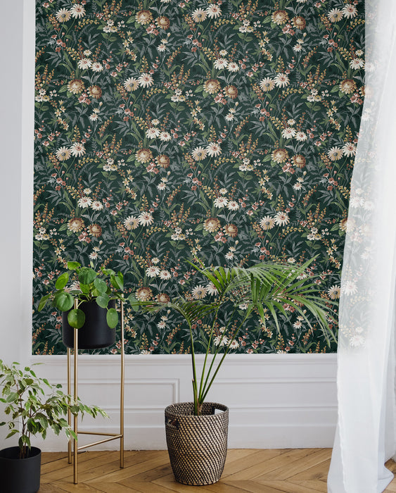 Seabrook Designs Vintage Floral Forest Green Wallpaper NW45704