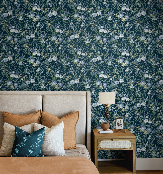 Seabrook Designs Vintage Floral Teal Wallpaper NW45712