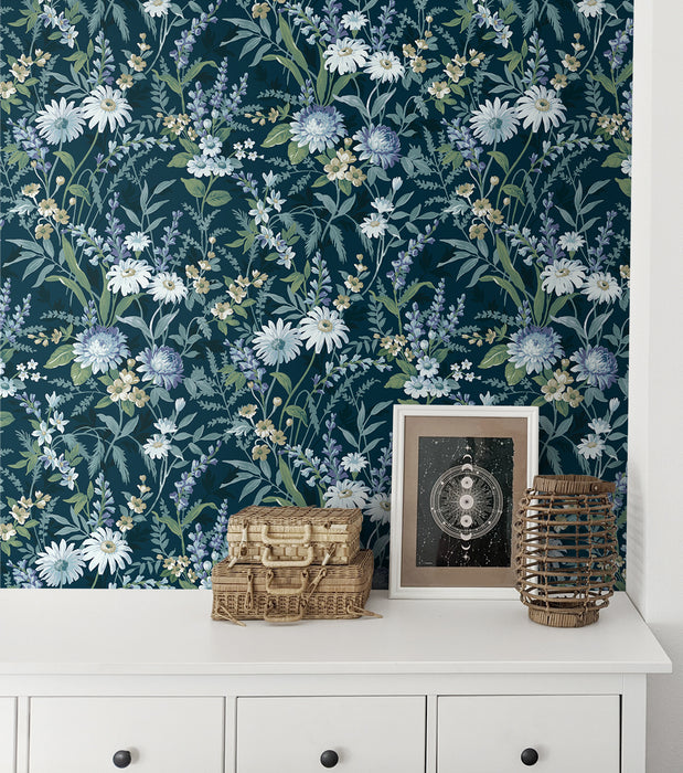 Seabrook Designs Vintage Floral Teal Wallpaper NW45712