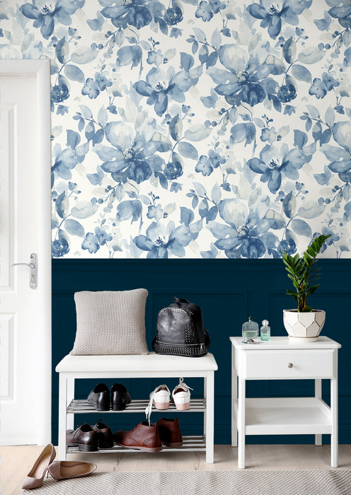 Seabrook Designs Watercolor Flower Bluestone Wallpaper NW47802