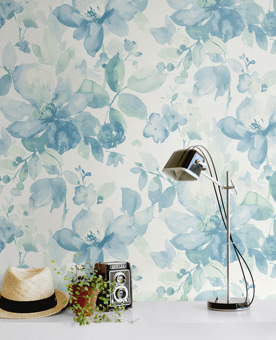 Seabrook Designs Watercolor Flower Seaglass Wallpaper NW47804