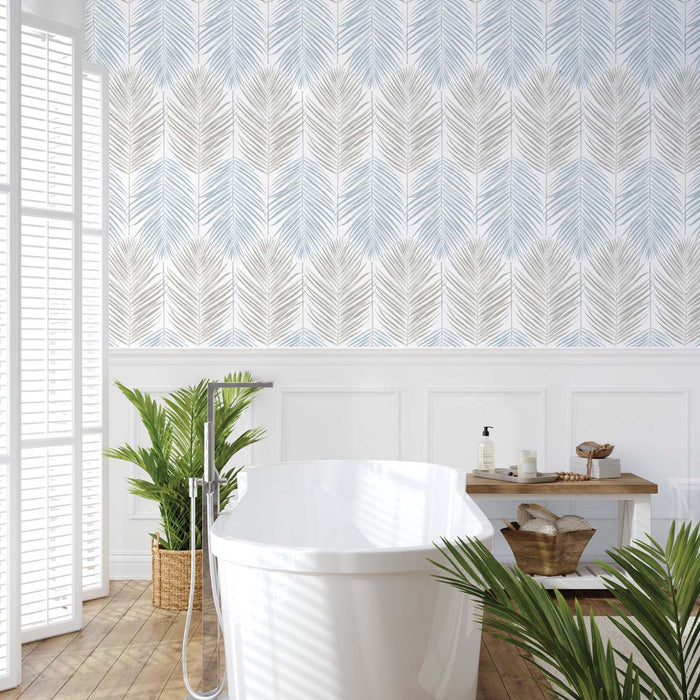 Seabrook Designs Two Toned Palm Blue Mist & Daydream Grey Wallpaper NW47900