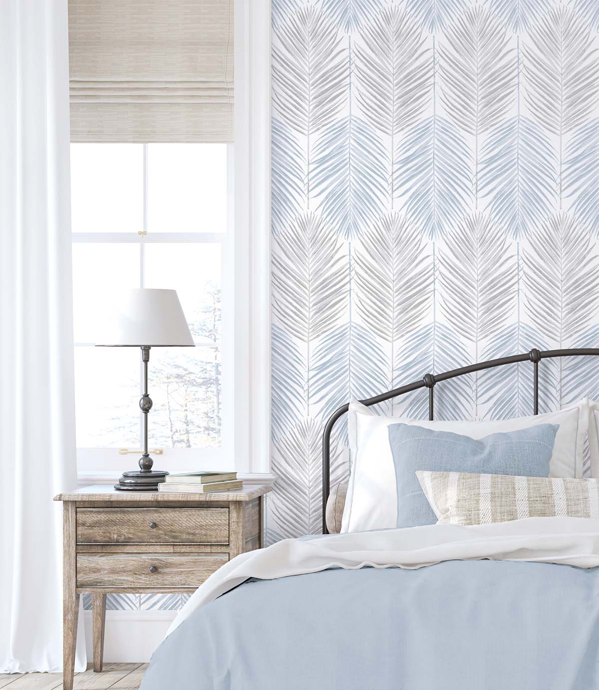 Seabrook Designs Two Toned Palm Blue Mist & Daydream Grey Wallpaper NW47900