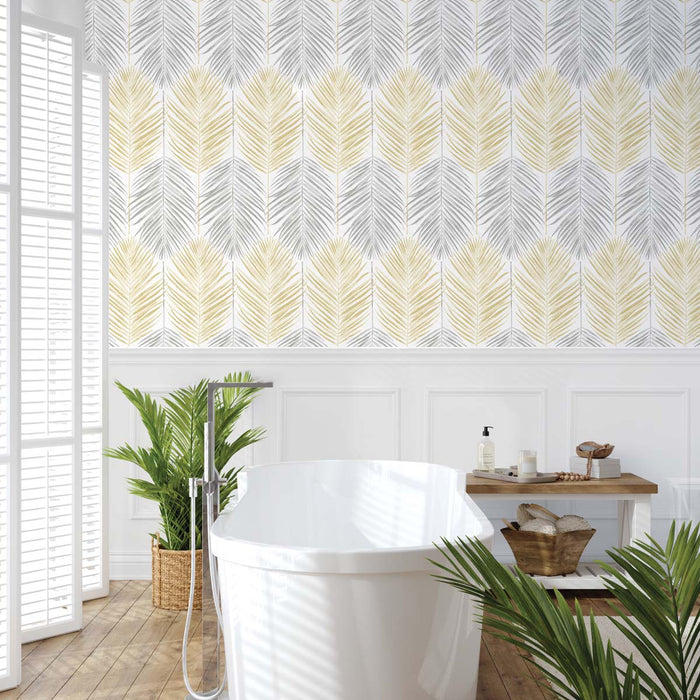 Seabrook Designs Two Toned Palm Wheat & Daydream Grey Wallpaper NW47903