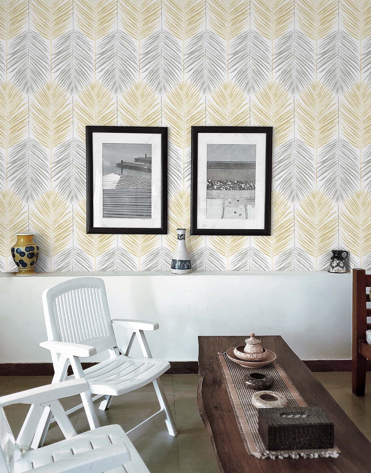 Seabrook Designs Two Toned Palm Wheat & Daydream Grey Wallpaper NW47903