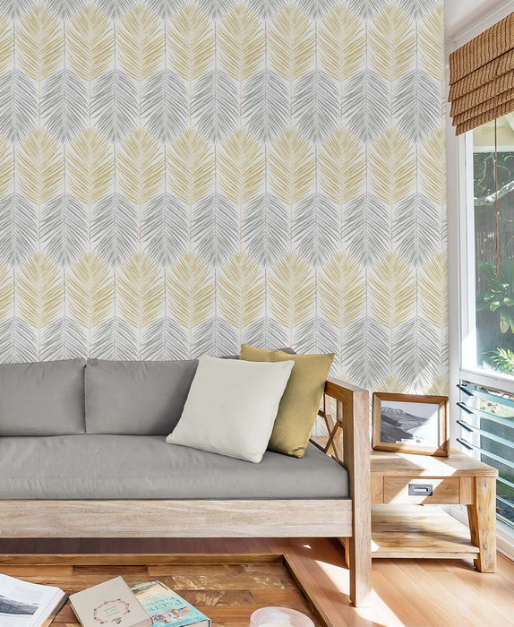 Seabrook Designs Two Toned Palm Wheat & Daydream Grey Wallpaper NW47903