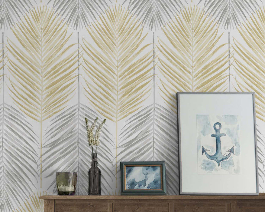 Seabrook Designs Two Toned Palm Wheat & Daydream Grey Wallpaper NW47903