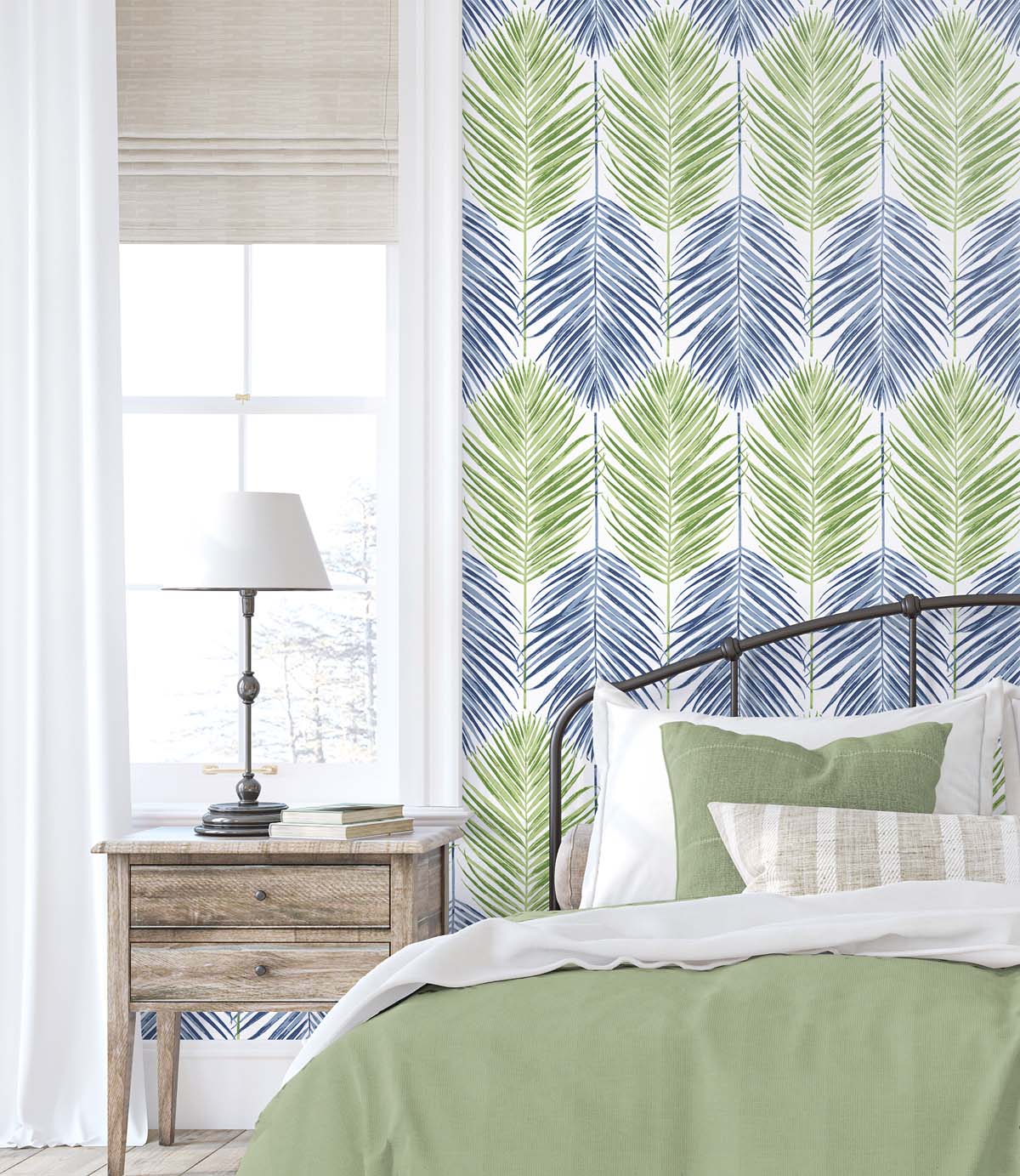 Seabrook Designs Two Toned Palm Coastal Blue & Fern Green Wallpaper NW47904