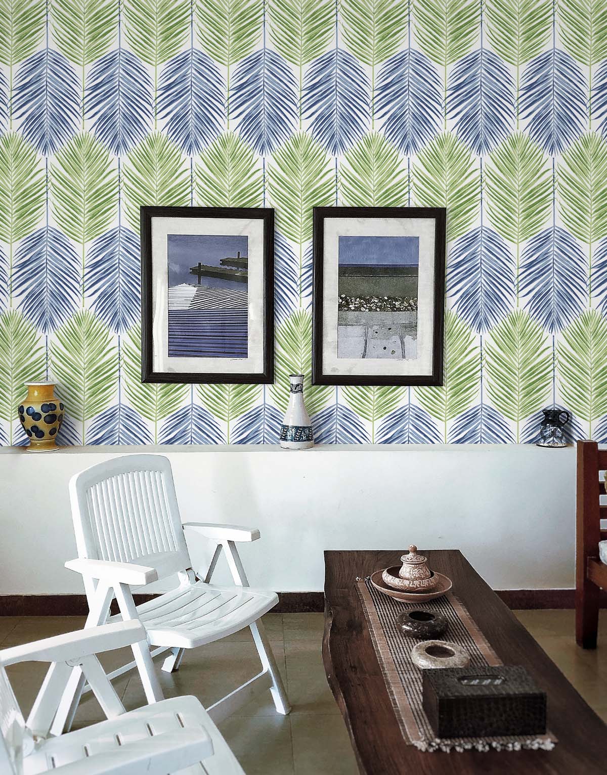 Seabrook Designs Two Toned Palm Coastal Blue & Fern Green Wallpaper NW47904