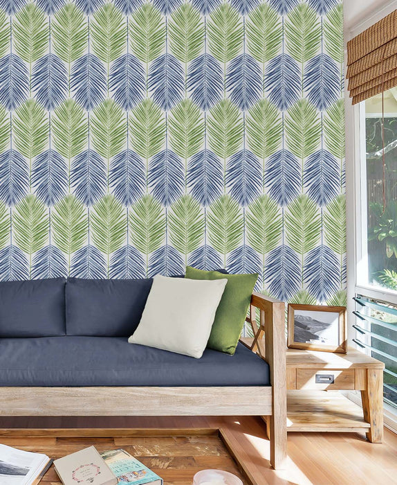 Seabrook Designs Two Toned Palm Coastal Blue & Fern Green Wallpaper NW47904