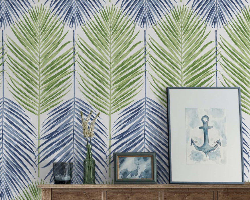 Seabrook Designs Two Toned Palm Coastal Blue & Fern Green Wallpaper NW47904