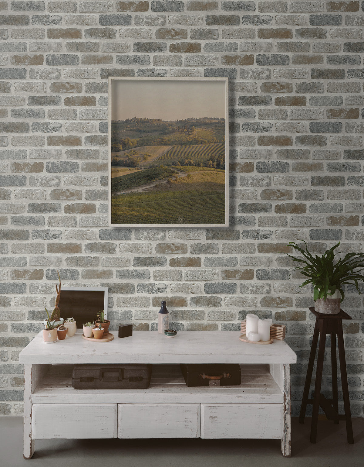 Seabrook Designs Washed Faux Brick Prepasted Neutral Wallpaper PR10500