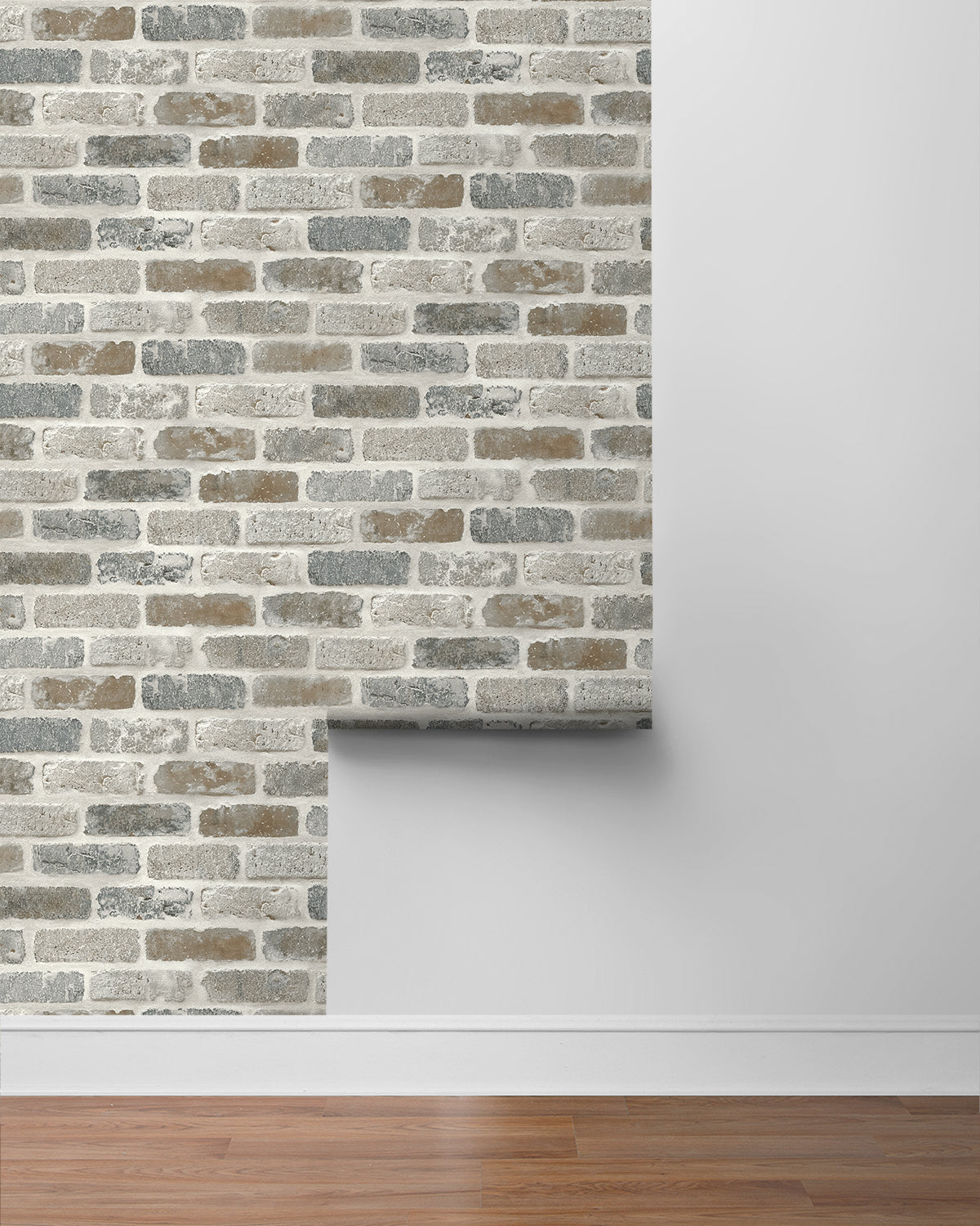 Seabrook Designs Washed Faux Brick Prepasted Neutral Wallpaper PR10500