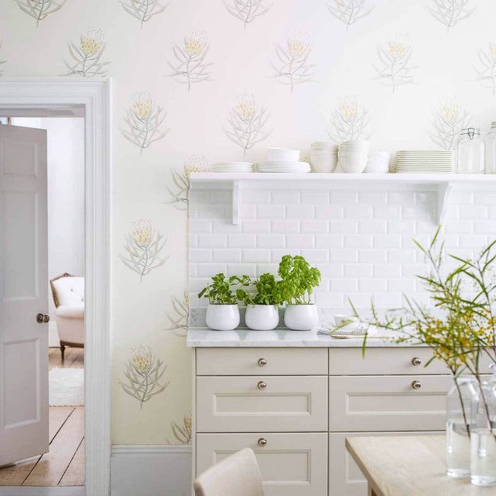 Sanderson Protea Flower Daffodil/Natural 216328 Wallpaper DART216328