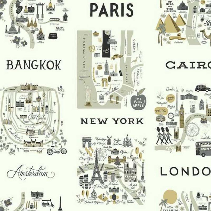 Rifle Paper Co City Maps Gray/Gold Wallpaper RI5161