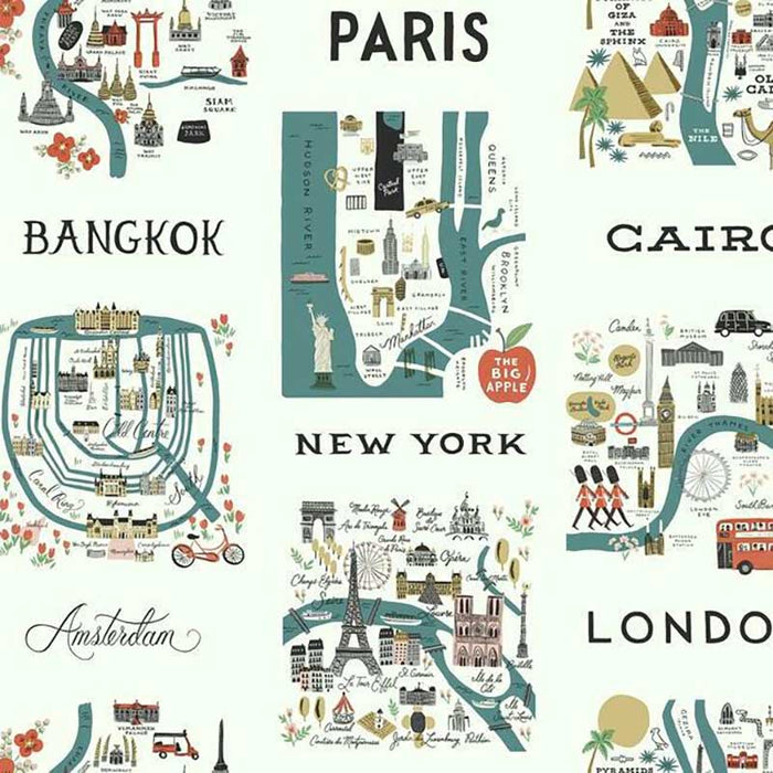 Rifle Paper Co City Maps Blue/Red Wallpaper RI5162