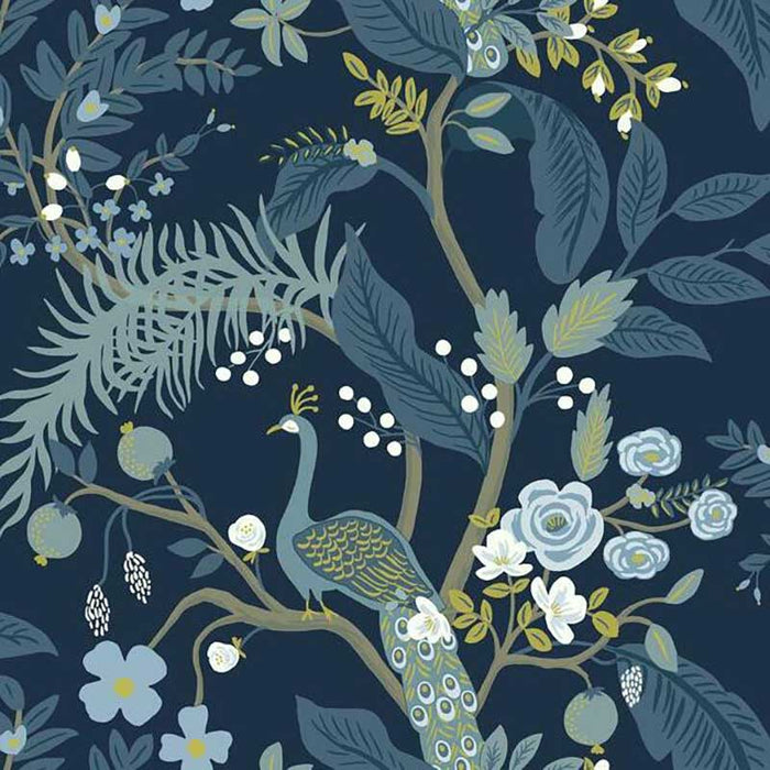 Rifle Paper Co Peacock Navy Wallpaper RI5172