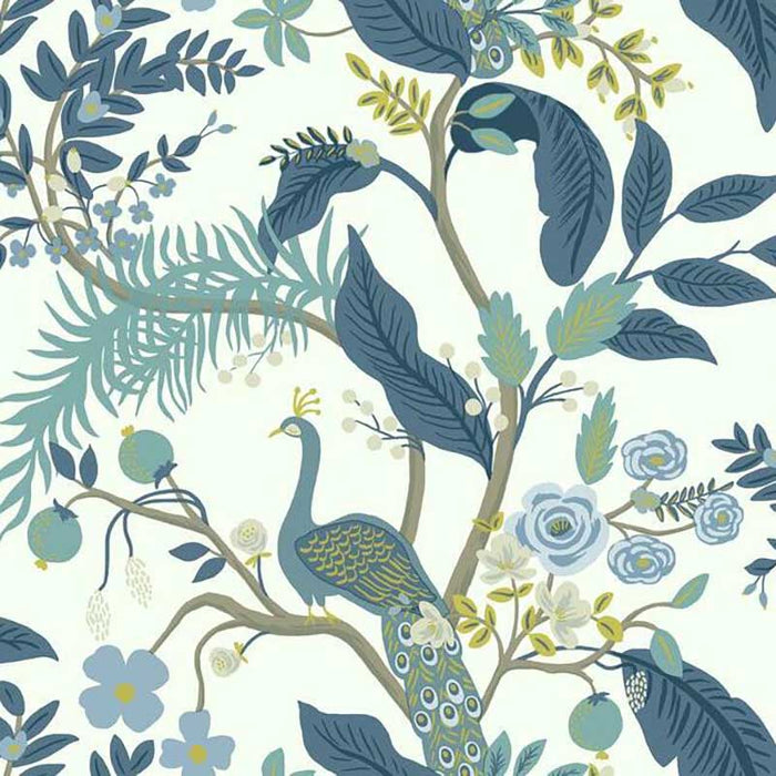 Rifle Paper Co Peacock Blue/White Wallpaper RI5173