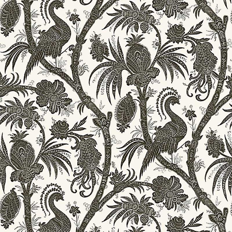 Scalamandre Balinese Peacock - Removable Charcoal Wallpaper SC 0008WP88355PS