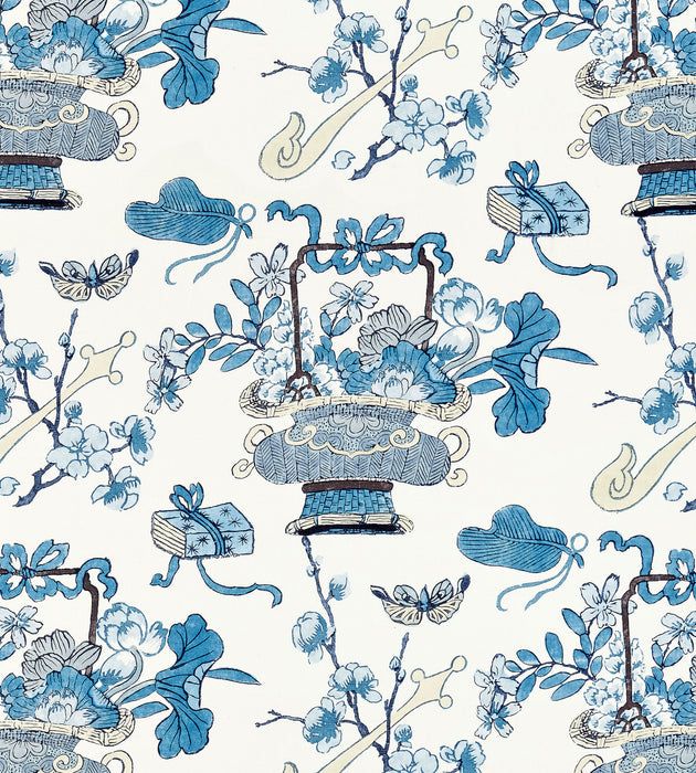 Scalamandre Shanghai Blossoms China Blue Fabric SC 000216591