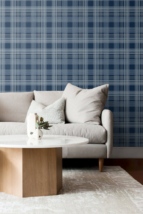 Stacy Garcia Home Rad Plaid Denim Blue Peel & Stick Wallpaper SG10002