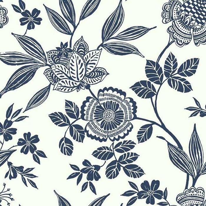 York Wood Cut Jacobean Navy Wallpaper SS2556