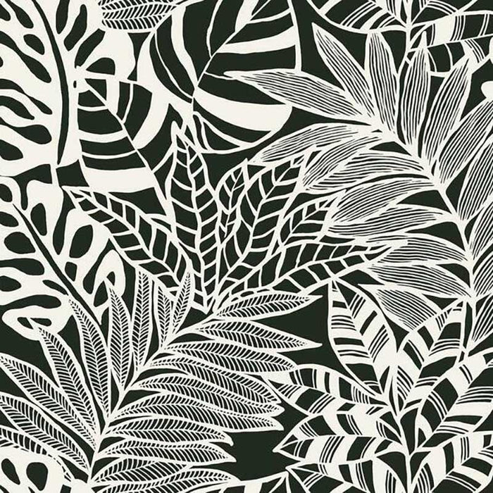 York Jungle Leaves Black/White Wallpaper SS2575