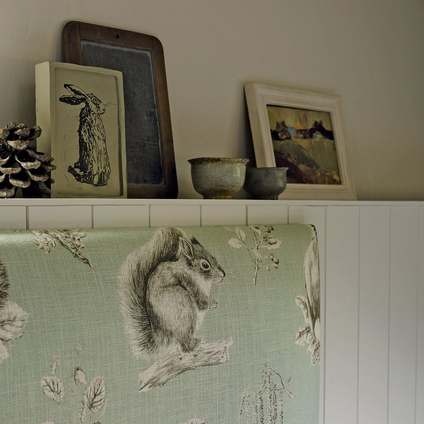 Sanderson Squirrel & Hedgehog Seaspray/Charcoal 225522 Fabric DWOW225522